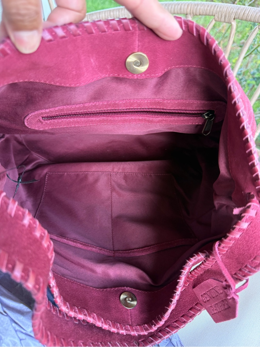 NWT Genuine Leather Burgundy Suede Shoulder Bag Hobo Tote - Picture 10 of 16